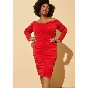 Women's Plus Size 26/28 4X / Off The Shoulder Bodycon Metallic Red Knit Dress